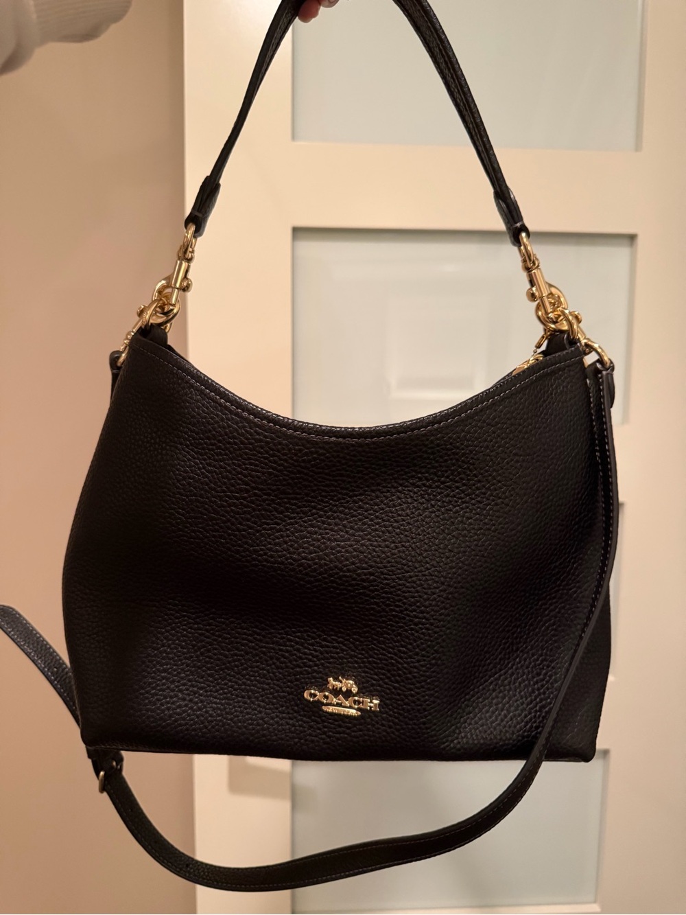 Coach Black Pebbled Leather Shoulder Bag with Gold Hardware